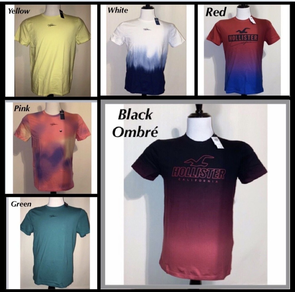 NWT Men’s Hollister Tee Sz M L Yellow Pink Black Red Green White Blue T-shirt