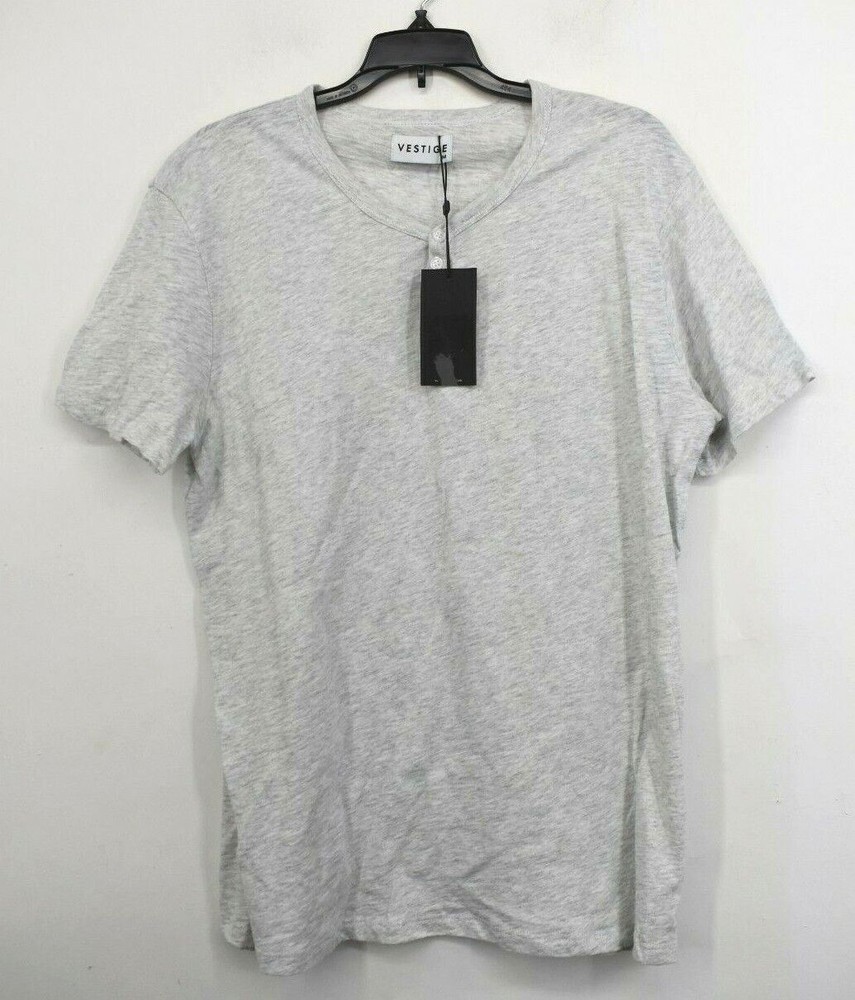 Vestige Mens Gray Short Sleeve Henley Neck Slips On Over Head Casual T-Shirt
