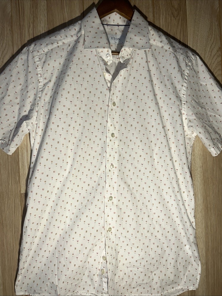 Men’s ETON Signature Twill Shirt Cocktail Print Size 16 Slim 41 Luxury Rare