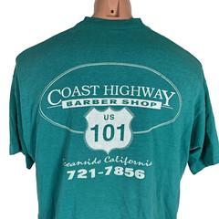 Vtg 90s Coast 101 Highway Barber Shop Oceanside CA Teal T-shirt XL Single Stitch
