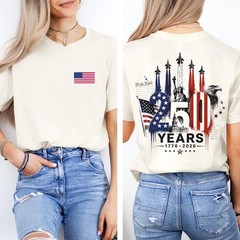 America 250 Shirt, 1776 to 2026 Fighter Jet Tee, Front and Back Print Patriotic