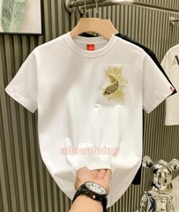 Men’s Luxury Koi Fish Embroidered Cotton T-Shirt Casual Short Sleeve Slim Fit Te