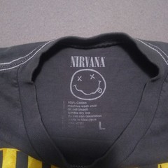 Nirvana Shirt Mens Large 44″ Gray Multicolor Smiley Face Band Tee Grunge Rock