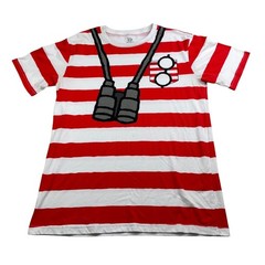 Where’s Waldo Men’s Red & White Stripe S/S T-Shirt • Medium