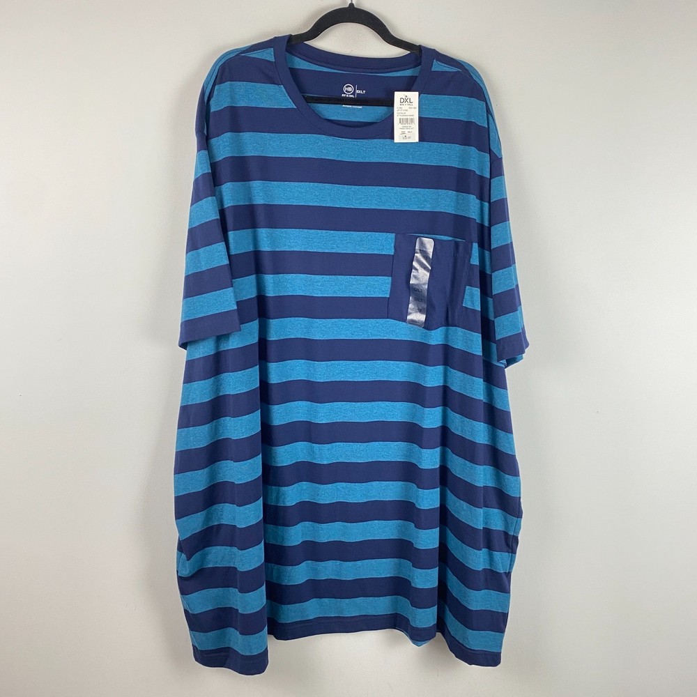 Harbor Bay HB Big & Tall T Shirt Size 5XLT Blue Stripe Short Sleeve Crew Neck