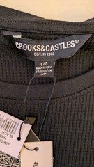 Crooks & Castles Mens Large Black Heavyweight Waffle Long Sleeve Tee NWT