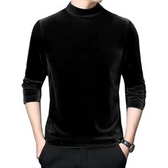 Mens Velvet Slim Half Turtleneck Pullover Long Sleeve Elastic Blouse Tops