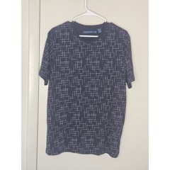 Perry Ellis Mens Black White Grid Graphic Crew Neck Short Sleeve T-Shirt Large