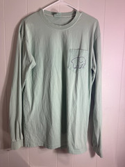 Ivory Ella Green Elephant Graphic Logo Long Sleeve Pocket Crew Neck Tee M