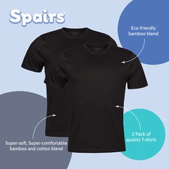 Mens T-Shirts Plain, Crew Neck, Soft Breathable Bamboo & Cotton, 2 Pack – Spairs