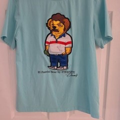 ​Eternity BC/AD El Patron Bear T-Shirt Medium Aqua Blue Embroidered Escobar…