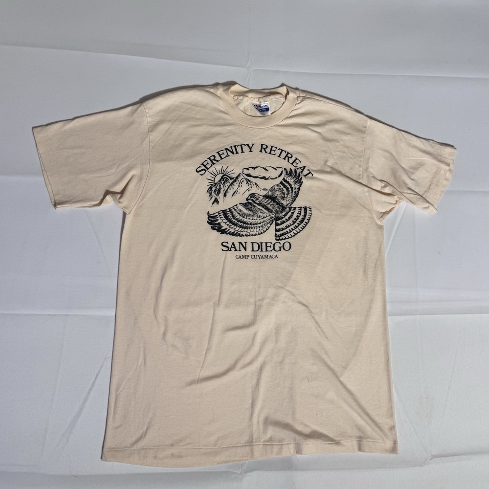 Vintage Hanes 50/50, Graphic, USA, Single Stitch, Tan/Peach, Female, XL