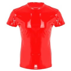 Men’s Wetlook Glossy PVC Leather T-Shirts Short Sleeve Tops Tees Stage Costume