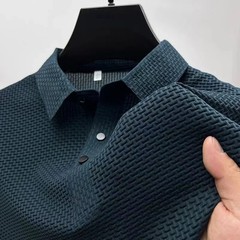 New Men’s Business Casual Short Sleeved Bone Flower Solid Color POLO Shirt Fashi