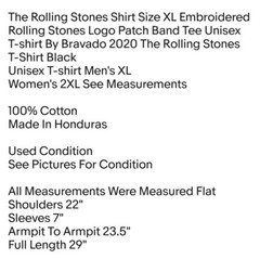 The Rolling Stones Shirt Size XL Embroidered Rolling Stones Logo Patch Band Tee