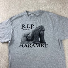 R.I.P. Harambe T-Shirt Size Large Gray Gorilla Graphic Meme Tee