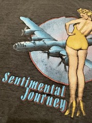 Vintage 80s 1989 3D Emblem Just Brass Pinup Bomber Sentimental Journey T Shirt L