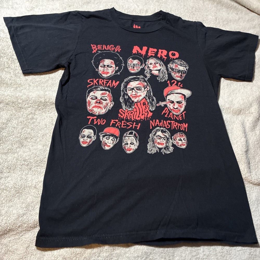 2011 Skrillex Halloween Tee Shirt S Nero 12th Planet Benga Skream Nadastrom Rare