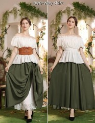 Maxi Long Renaissance Skirts for Women Double Layered Ren Faire Costume