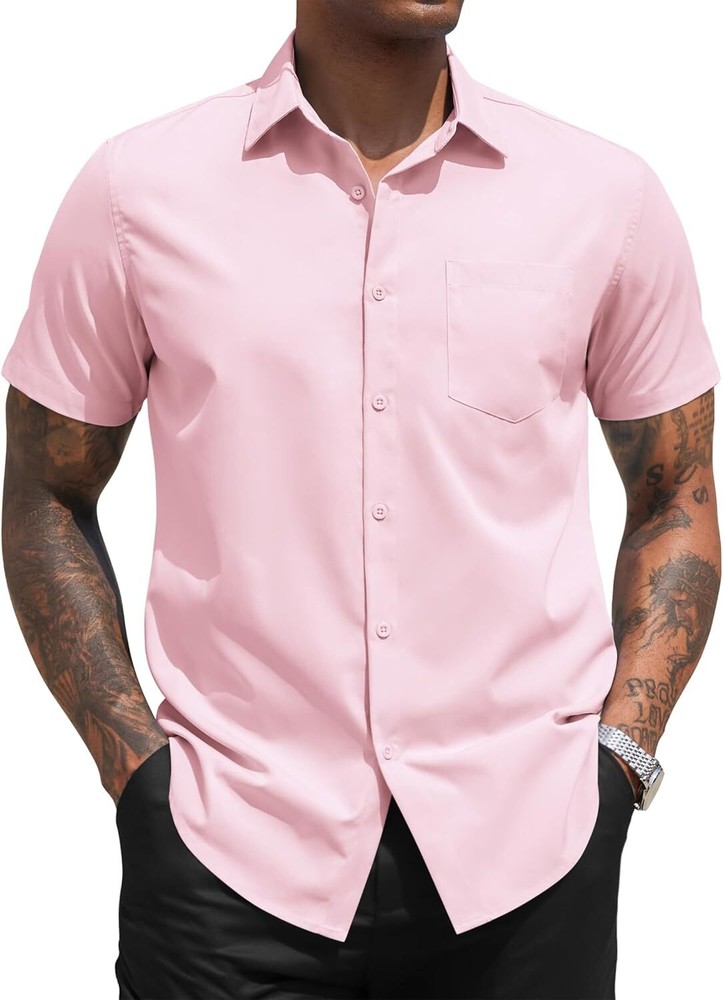 Men’s Short Sleeve Button Down Dress Shirt Business Casual Regular Fit