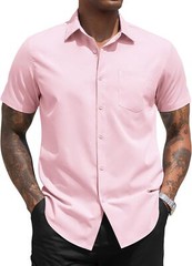 Men’s Short Sleeve Button Down Dress Shirt Business Casual Regular Fit