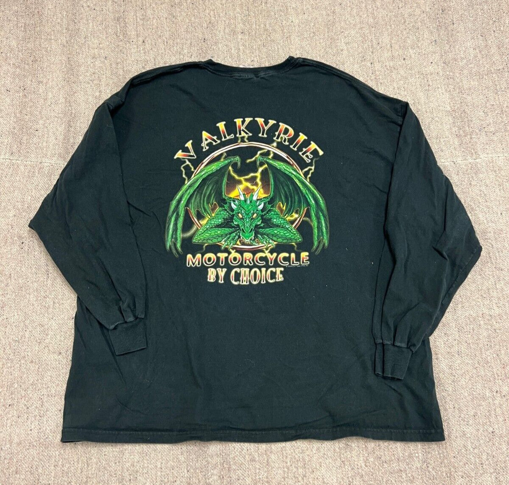 Vintage Valkyrie Motorcycle Shirt Mens 3XL Black 2000s Long Sleeve