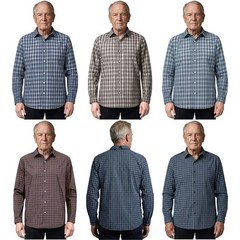 Men‘s Shirts Turn-down Collar Long Sleeve Front Button-up Plaid Shirt for Daily