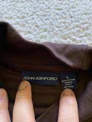 John Ashford Men Long Sleeve High Neck T-Shirt Brown Size L Cotton