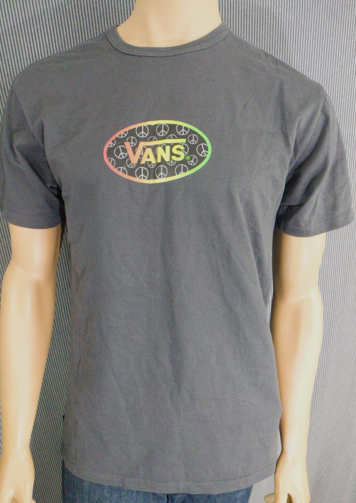 VANS T – Shirt Dark Grey SS Cotton Men’s Medium Neon Green Red Yellow Graphic