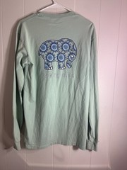 Ivory Ella Green Elephant Graphic Logo Long Sleeve Pocket Crew Neck Tee M