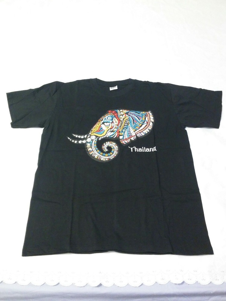 3D Elephant Print Thailand Black T Shirt Souvenir Size Large new