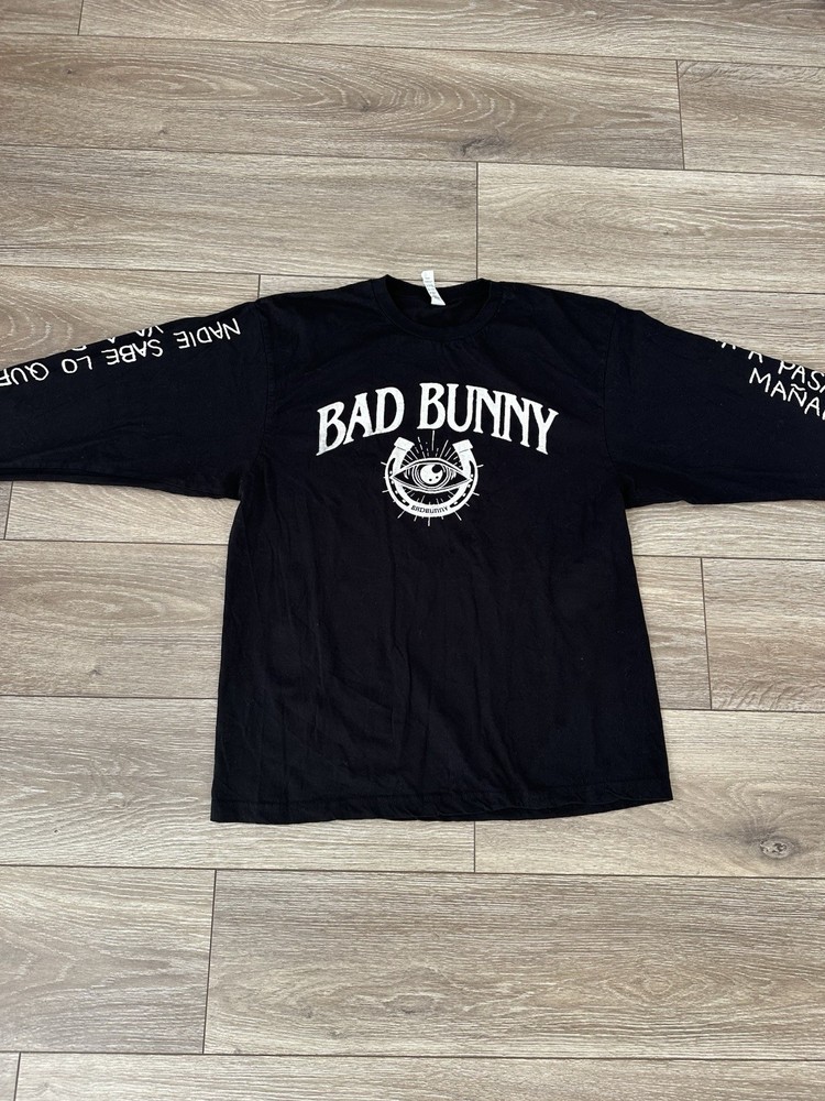 Bad Bunny Black Long Sleeve Most Wanted Tour 2024 Gildan 100% Cotton Size L