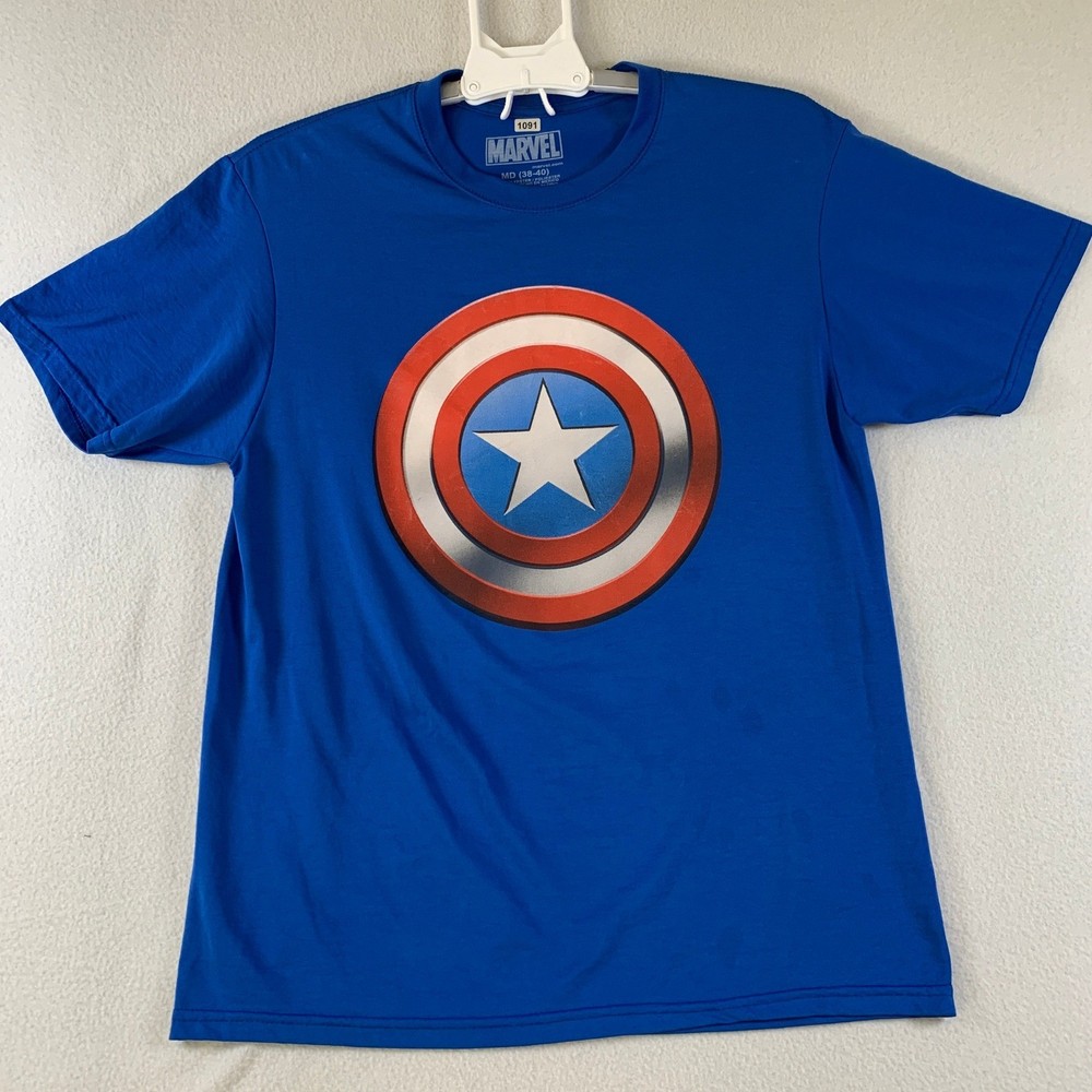 Marvel Captain America Shield Graphic T-Shirt Men’s Short Sleeve Blue MD (38-40)