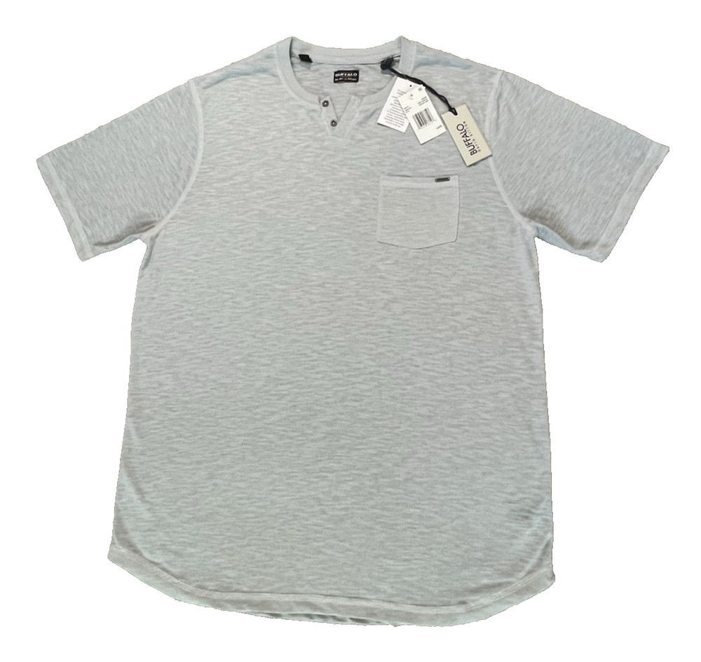 NWT Men’s Sz L Light Gray Henley Short Sleeve Pocket TShirt Buffalo David Bitton