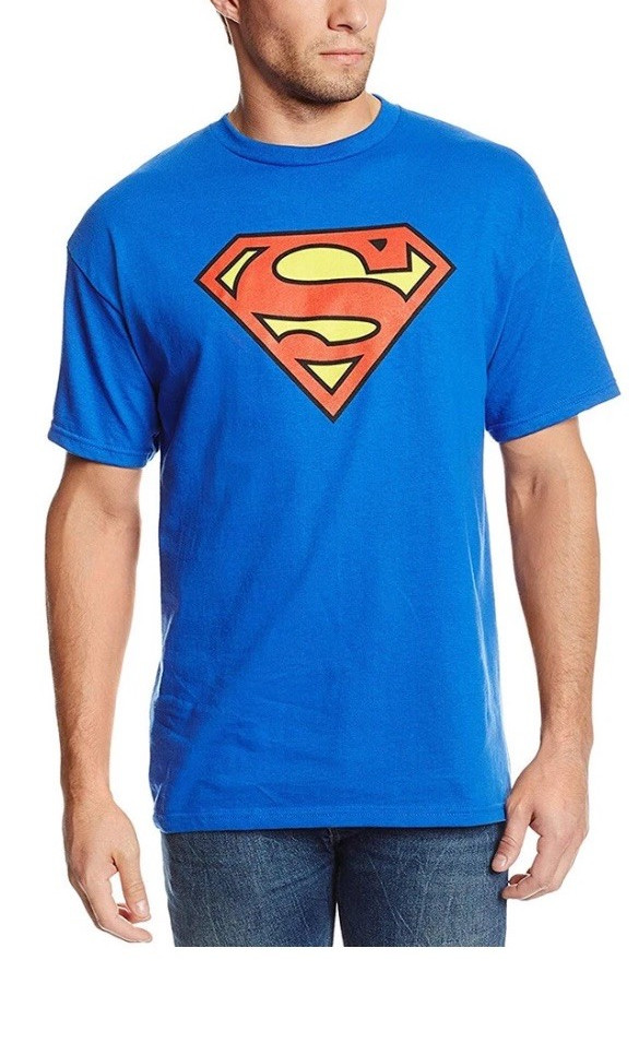 Superman Men’s L Blue Crew Neck Short Sleeve Logo Graphic T-Shirt DC
