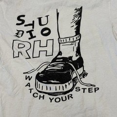 Studio RH White Graphic T-Shirt Watch Your Step Shoe Design Sz M Casual Top