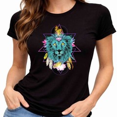 Lion Crystal Feather Graphic Tee Boho Spiritual Animal Sacred Geometry Mystic.