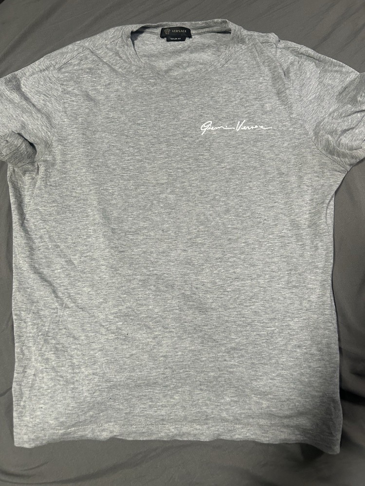 Versace Taylor Fit Gray Cotton Jersey Logo Crew Neck Short Sleeve Tee M