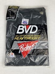 VTG 90’S BVD HEAVYWEIGHT POCKET T-SHIRT BLACK COTTON/POLY MENS M MADE IN USA NEW