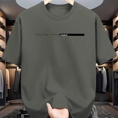 Men’s Summer Cotton Loose Fit Letter Print T Shirt Casual Tee Tshirt Casual Gift