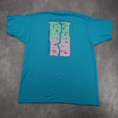 Vintage 90s Jerkwater Canoe Co T-Shirt XL Cyan Screen Stars Graphic Tee USA