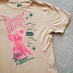 David Bowie Shirt Mens Small Tan Pink Pop Rock Band Music Concert Lets Dance