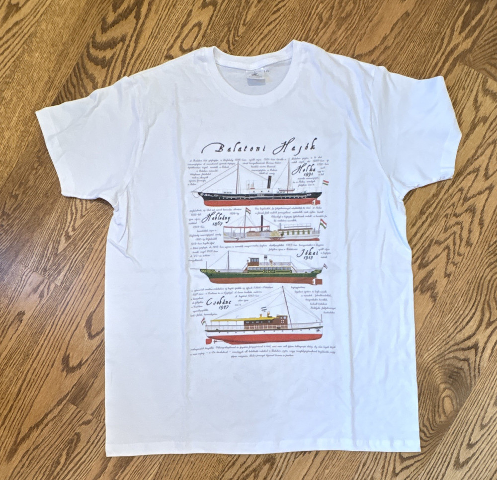 B&C Collection B&C #E190 Men’s L White Cotton Crew Neck Boats Graphic Tee