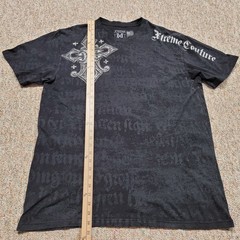 Xtreme Couture Shirt Mens 2XL Black All Over Print Cross Wings Tribal Grunge