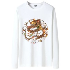 Fashion Dragon Rhinestones Diamond Long Sleeve Luxury Men Trend Cotton T-Shirt