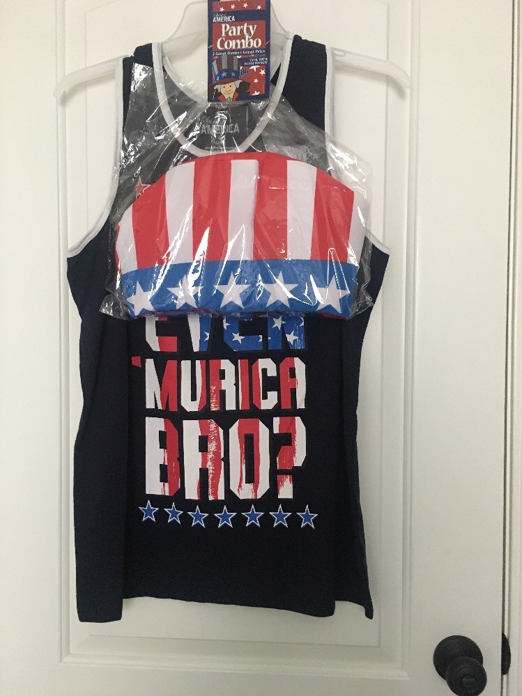 Spirit Of America Patriotic 2-Piece Set Shirt & Foam Top Hat Size L 42/44