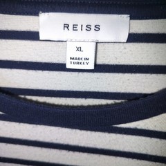 Reiss Mens XL Striped Short Sleeve T-Shirt Navy Blue White Crew Neck Brentford