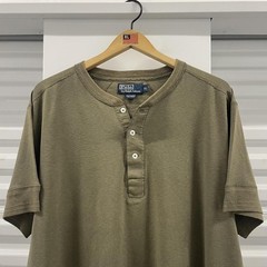 Vintage 90s Polo Ralph Lauren Olive Green Button Up Henley Tshirt XL