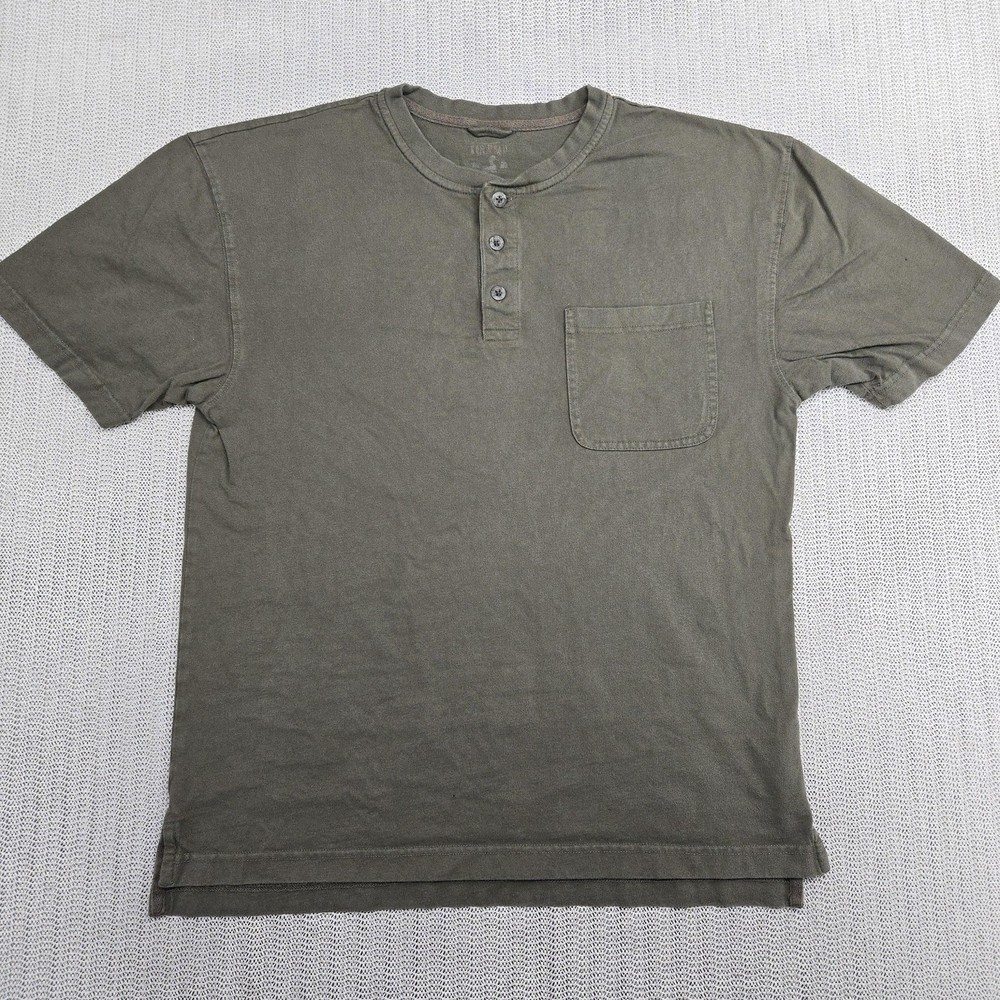 Red Head Henley Shirt Mens Medium Olive Green Short Sleeve Chest Pocket Tee
