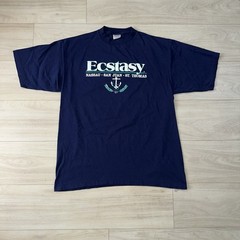 Vintage 90s Ecstasy Travel Shirt Size XL Navy Blue Islands San Juan Nassau Humor
